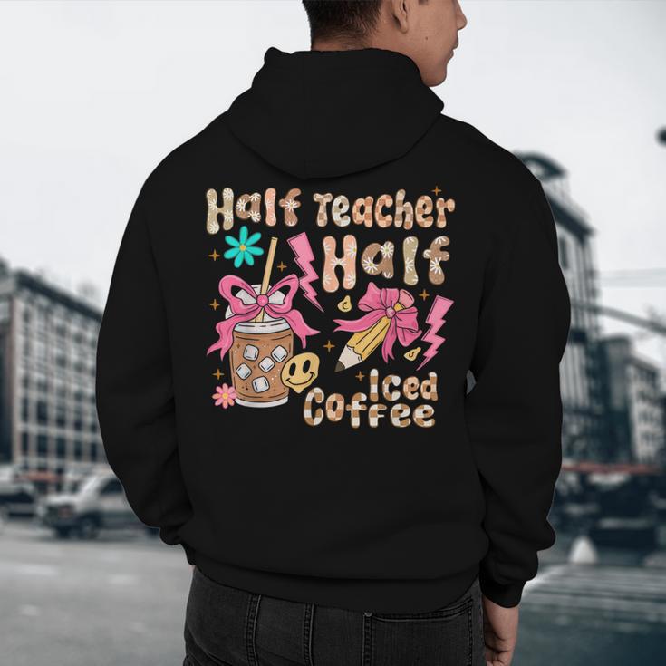 Half Teacher Half Iced Coffee Back To School Men's Hoodie Back Print, novelty gifts, funny gifts