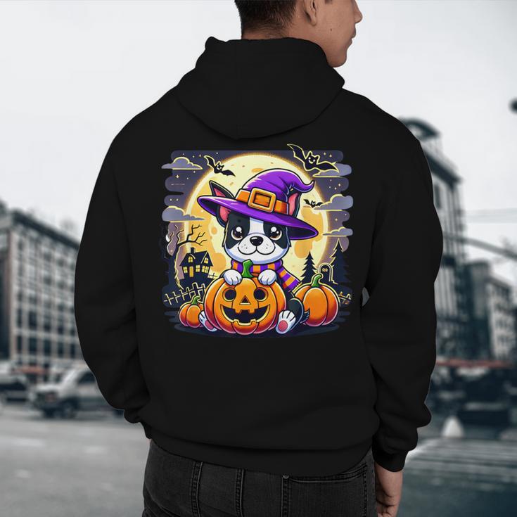 Halloween Boston Terrier Dog Breed With Jack O' Lantern Art Men's Hoodie Back Print, novelty gifts, funny gifts