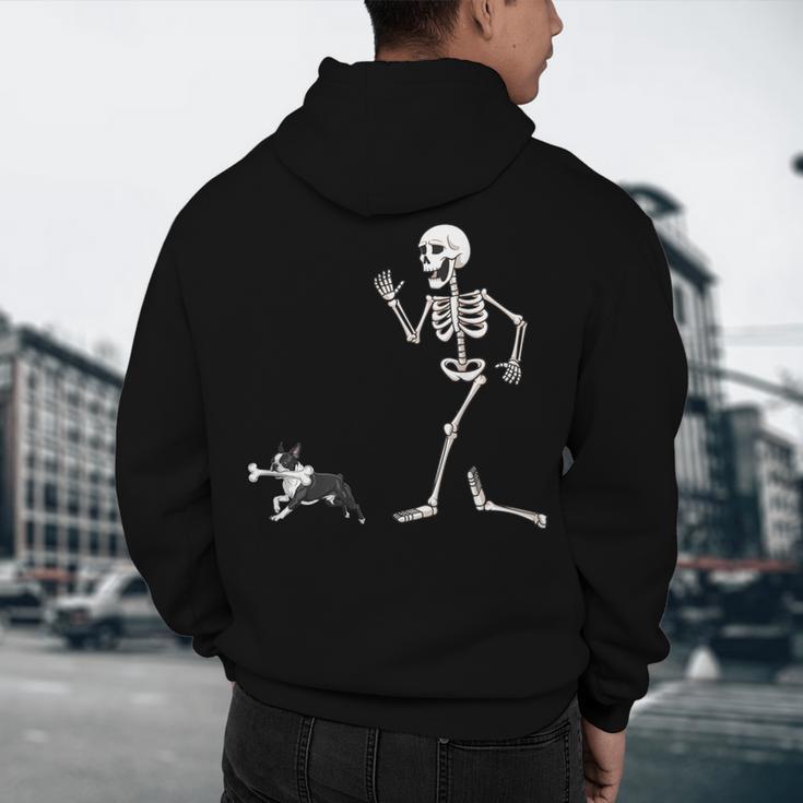 Halloween Boston Terrier And Skeleton Men's Hoodie Back Print, novelty gifts, funny gifts