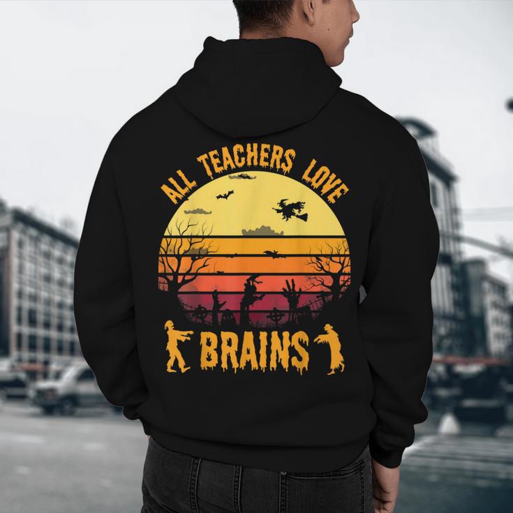 Halloween Costume Teacher Love Brains Zombie Men's Hoodie Back Print, novelty gifts, funny gifts