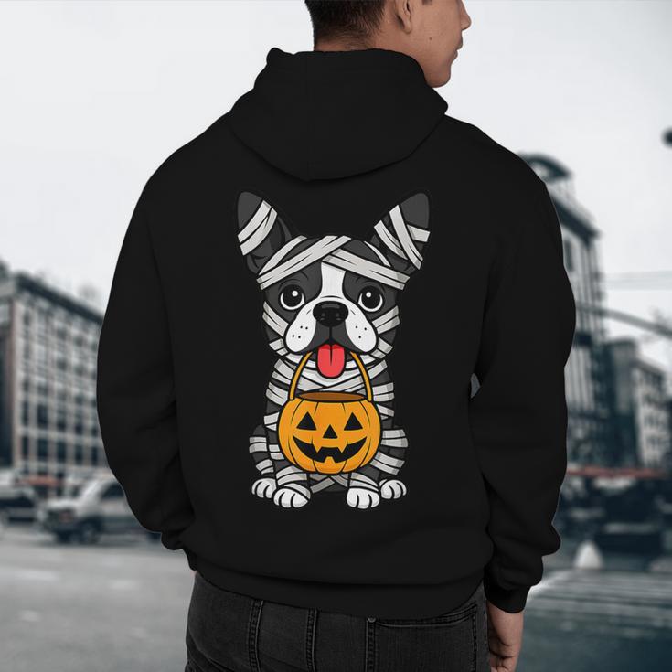 Halloween Dog Boston Terrier Mummy Costume Men Women Kids Men's Hoodie Back Print, novelty gifts, funny gifts