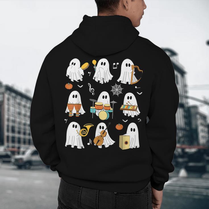 Halloween Ghost Playing Musical Instruments Music Teacher Men's Hoodie Back Print, novelty gifts, funny gifts