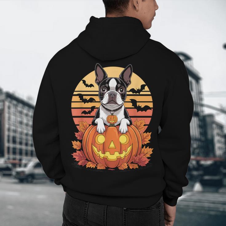 Halloween Retro Boston Terrier Men's Hoodie Back Print, novelty gifts, funny gifts