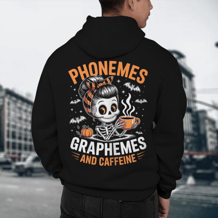 Halloween Skeleton Teacher Phonemes Graphemes Caffeine Lover Men's Hoodie Back Print, novelty gifts, funny gifts