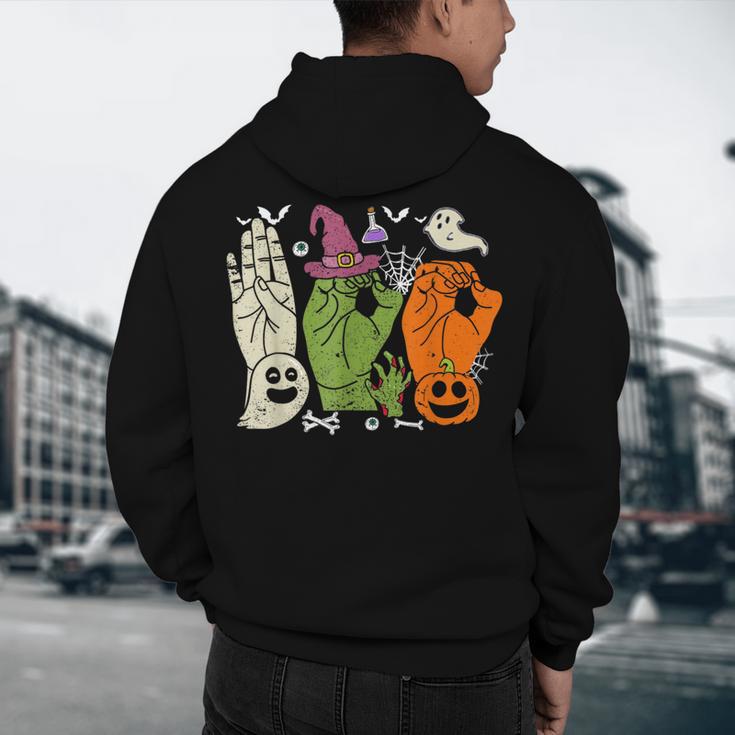 Halloween SPED Teacher Boo In ASL Boo Hands Sign Language Men's Hoodie Back Print, novelty gifts, funny gifts Halloween SPED Teacher Boo In ASL Boo Hands Sign Language Men's Hoodie Back Print, novelty gifts, funny gifts