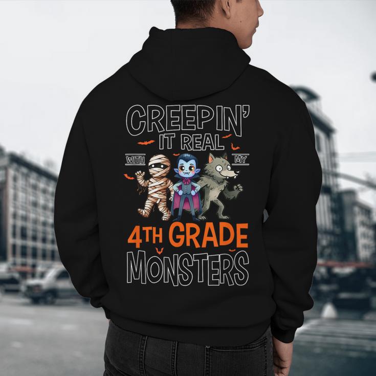 Halloween Teacher Creepin It Real With My 4th Grade Monsters Men's Hoodie Back Print, novelty gifts, funny gifts Halloween Teacher Creepin It Real With My 4th Grade Monsters Men's Hoodie Back Print, novelty gifts, funny gifts