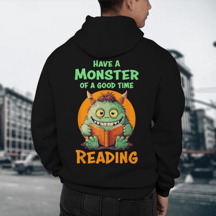 Halloween Teacher Librarian Monster Reading Books Men Women Kids Men's Hoodie Back Print, novelty gifts, funny gifts