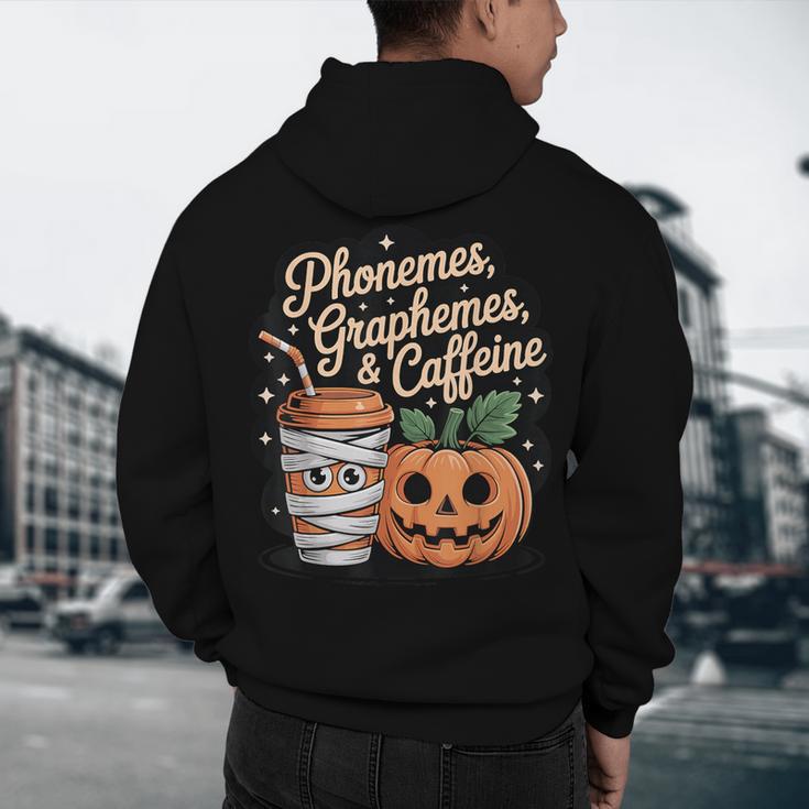 Halloween Teacher Phonemes Graphemes Caffeine Coffee Lover Men's Hoodie Back Print, novelty gifts, funny gifts