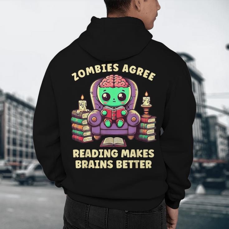 Halloween Teacher Zombie Reading Is Good For Brains Men's Hoodie Back Print, novelty gifts, funny gifts Halloween Teacher Zombie Reading Is Good For Brains Men's Hoodie Back Print, novelty gifts, funny gifts