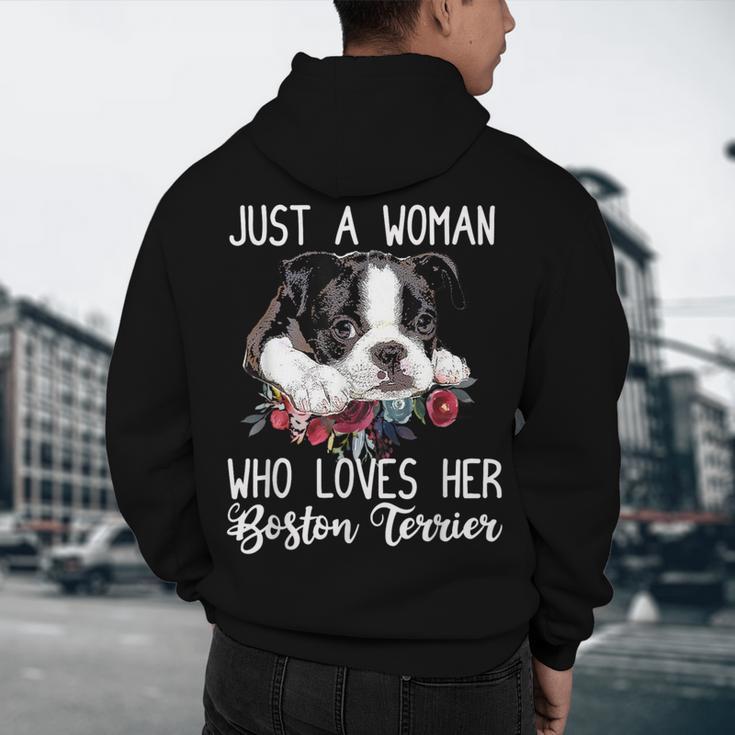 Just a Woman Who Loves Her Boston Terrier Cute Dog Mom Men's Hoodie Back Print, novelty gifts, funny gifts