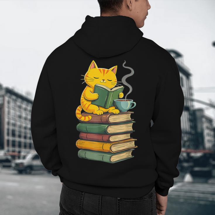 Kawaii Cats Lover Coffee Books Teacher Librarian Cat Men's Hoodie Back Print, novelty gifts, funny gifts