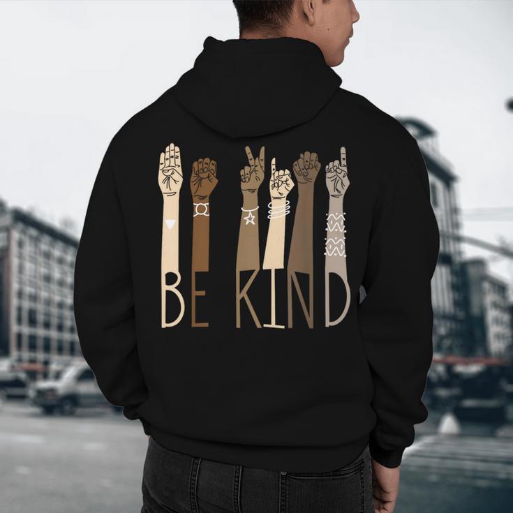 Be Kind Sign Language Hand Talking Teachers Interpreter ASL Men Women Men's Hoodie Back Print, novelty gifts, funny gifts