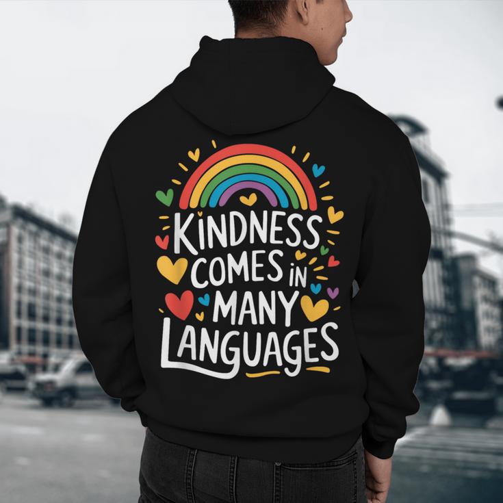 Kindness Comes In Many Languages ESL English Teacher Men's Hoodie Back Print, novelty gifts, funny gifts