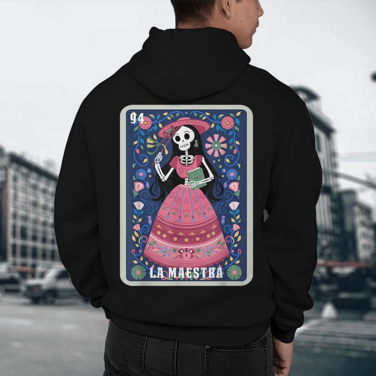 La Maestra Halloween Mexican Bingo Card Teacher Lottery Card Men's Hoodie Back Print, novelty gifts, funny gifts