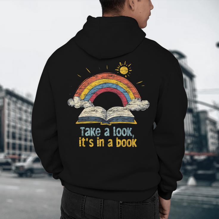 Take a Look It's In a Book Vintage Reading Teacher Rainbow Men's Hoodie Back Print, novelty gifts, funny gifts