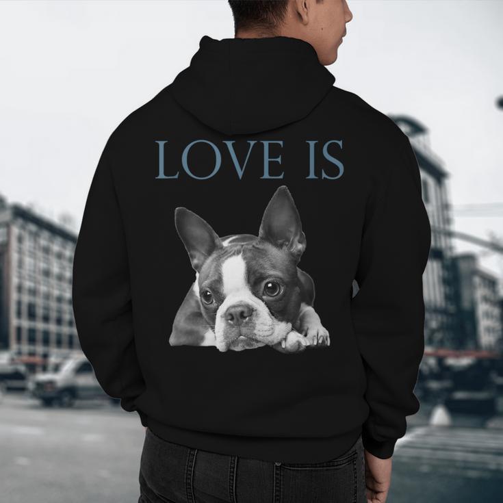 Love Is Boston Terrier Bostie Men's Hoodie Back Print, novelty gifts, funny gifts