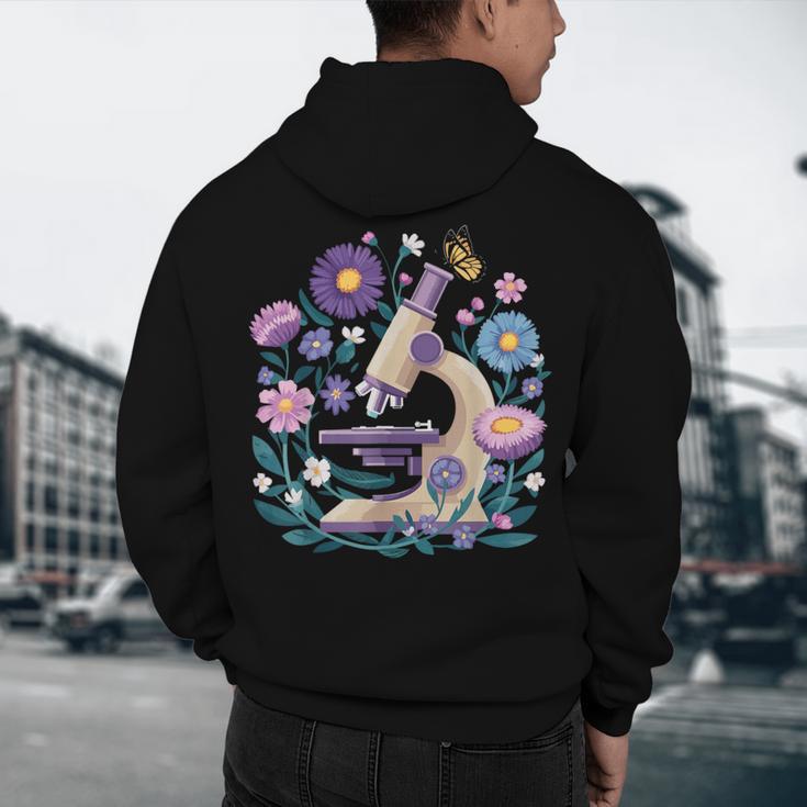 Microscope Flower Butterfly Biology Science Teacher Student Men's Hoodie Back Print, novelty gifts, funny gifts