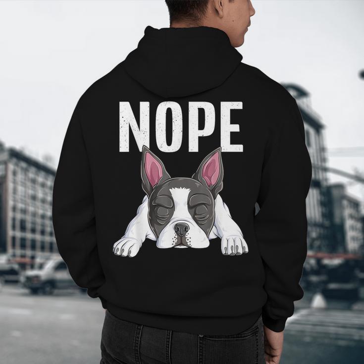 Nope Boston Terrier Puppy Dog Bostie Lover Men Women Girls Kids Men's Hoodie Back Print, novelty gifts, funny gifts