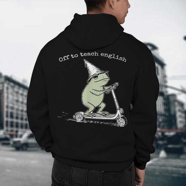 Off To Teach English Scooter Frog ESL Teacher Literature Men's Hoodie Back Print, novelty gifts, funny gifts Off To Teach English Scooter Frog ESL Teacher Literature Men's Hoodie Back Print, novelty gifts, funny gifts