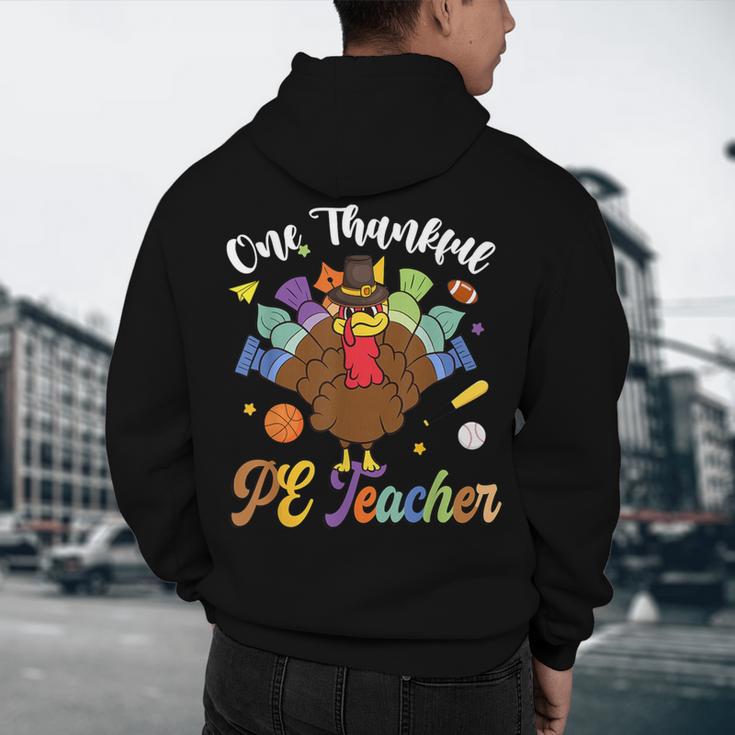 One Thankful PE Teacher Turkey Thanksgiving -Adults & Kids Classic Fit Polyester 100 Short Sleeve Men's Hoodie Back Print, novelty gifts, funny gifts