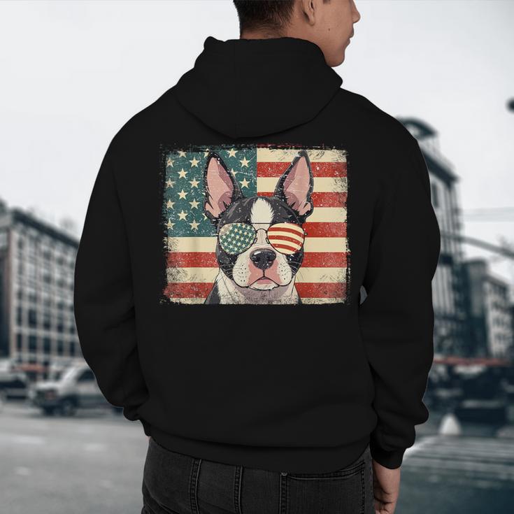 Patriotic Boston Terrier Dog Lover USA Flag 4th Of July For Men Women Kids Men's Hoodie Back Print, novelty gifts, funny gifts