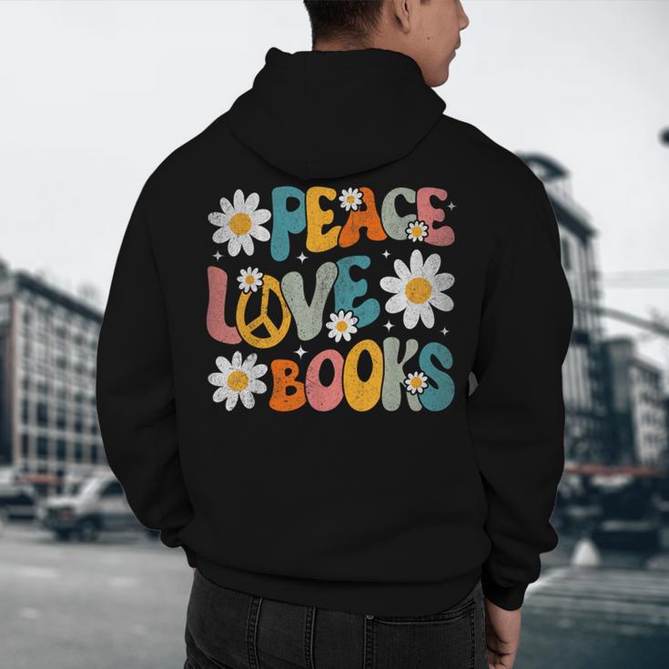 Peace Love Books Bookworm Librarian Reading Teacher Groovy Men's Hoodie Back Print, novelty gifts, funny gifts Peace Love Books Bookworm Librarian Reading Teacher Groovy Men's Hoodie Back Print, novelty gifts, funny gifts
