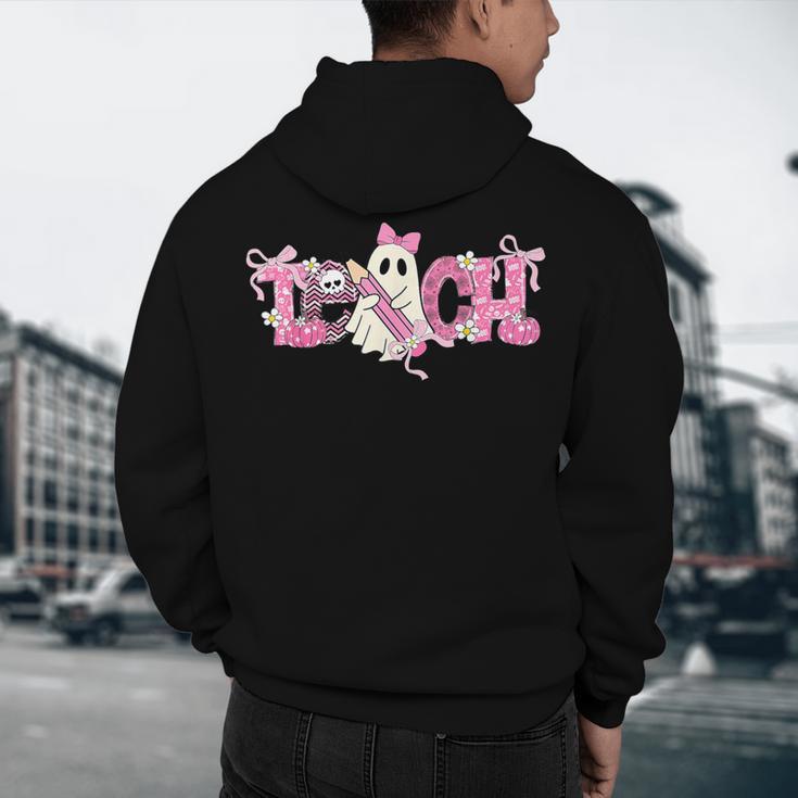 Pink Ghost Teach Halloween Teacher In Spooky Season Men's Hoodie Back Print, novelty gifts, funny gifts