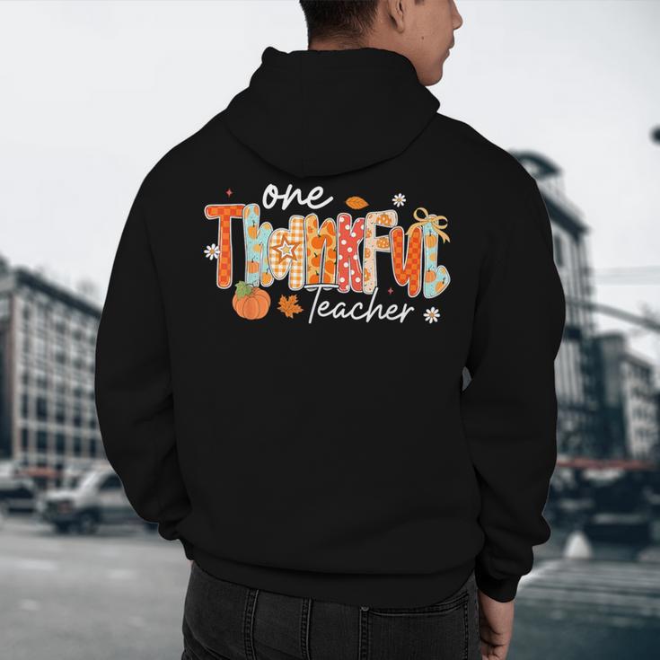 Preppy One Thankful Teacher Coquette Thanksgiving Teacher Men's Hoodie Back Print, novelty gifts, funny gifts