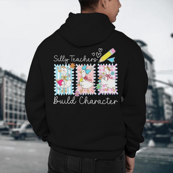 Preppy Silly Teacher Goose Build Character Back To School Men's Hoodie Back Print, novelty gifts, funny gifts