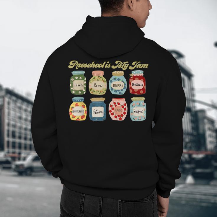 Preschool Is My Jam Retro Preschool Teacher Back To School Men's Hoodie Back Print, novelty gifts, funny gifts