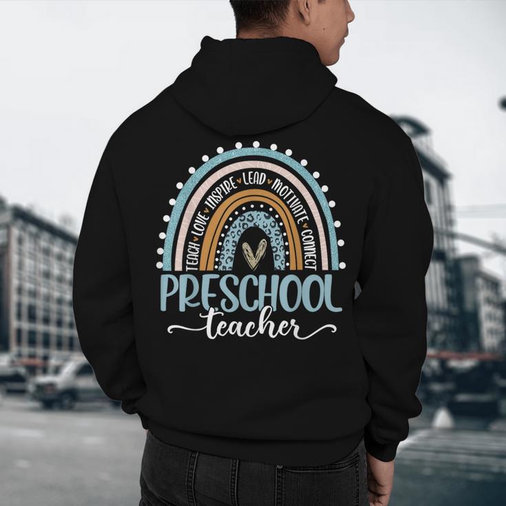 Preschool Teacher Leopard Boho Rainbow Back To School Men's Hoodie Back Print, novelty gifts, funny gifts Preschool Teacher Leopard Boho Rainbow Back To School Men's Hoodie Back Print, novelty gifts, funny gifts