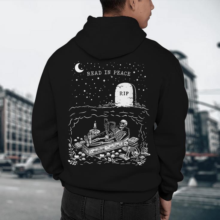 Read In Peace Skeleton Halloween Book Reading Spooky Teacher Men's Hoodie Back Print, novelty gifts, funny gifts