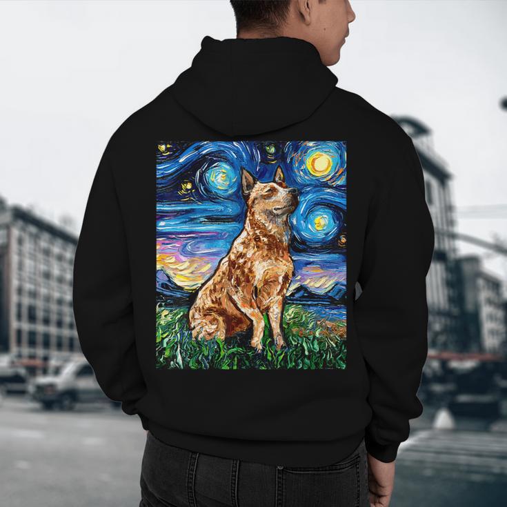 Red Heeler Starry Night Cattle Dog Colorful Art By Aja For Men Women Girls Kids Men's Hoodie Back Print, novelty gifts, funny gifts