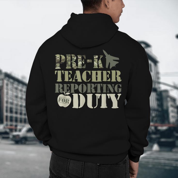 Retro Back To School Women Old Camo Pre-K Teacher Men's Hoodie Back Print, novelty gifts, funny gifts