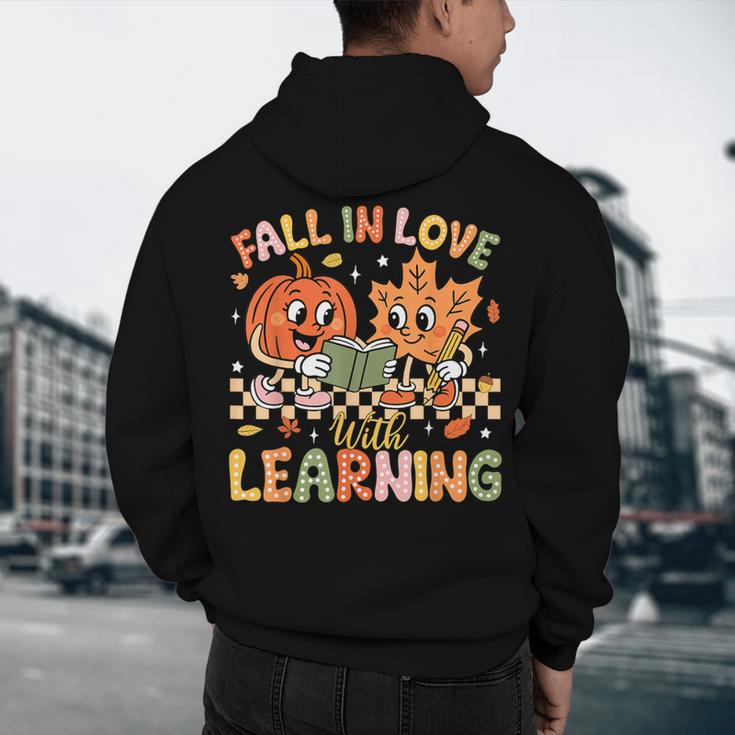 Retro Fall In Love With Learning Autumn Pumpkin Teacher Kids Men's Hoodie Back Print, novelty gifts, funny gifts