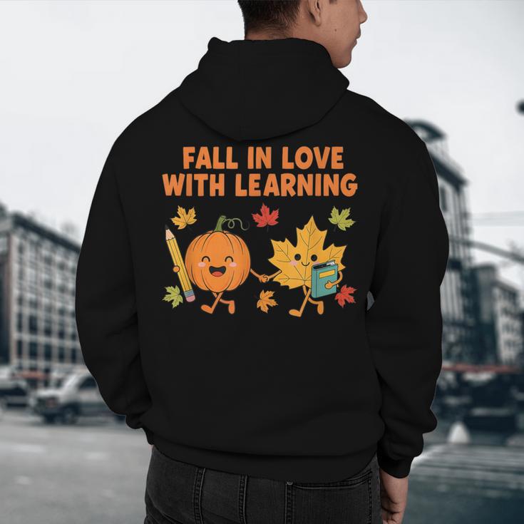 Retro Fall In Love With Learning Autumn Pumpkin Teacher Men's Hoodie Back Print, novelty gifts, funny gifts