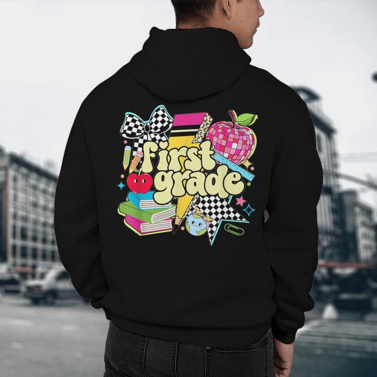 Retro First Grade Teacher Disco Ball Coquette Back To School Men's Hoodie Back Print, novelty gifts, funny gifts Retro First Grade Teacher Disco Ball Coquette Back To School Men's Hoodie Back Print, novelty gifts, funny gifts