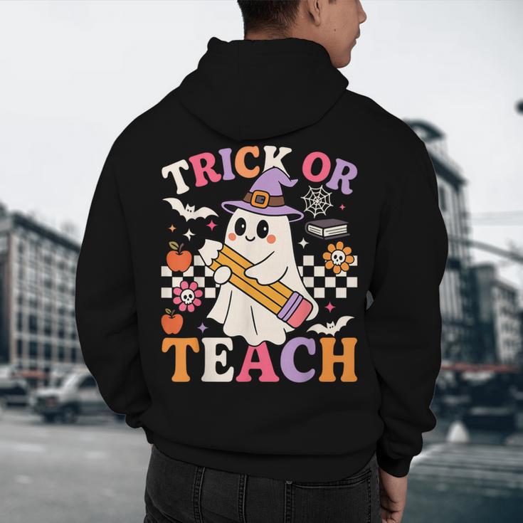 Retro Floral Ghost Trick Or Teach Groovy Teacher Halloween Men's Hoodie Back Print, novelty gifts, funny gifts