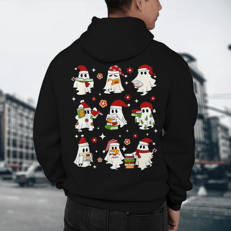 Santa Ghost Reading Books Christmas Library Teacher Men's Hoodie Back Print, novelty gifts, funny gifts