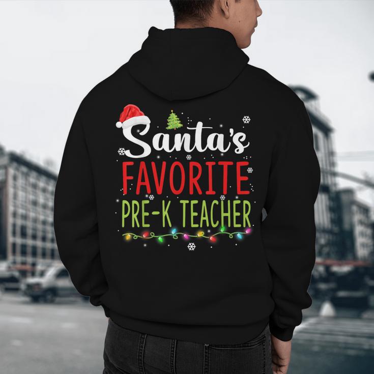 Santa's Favorite Pre-K Teacher Christmas Santa Hat Lights For Men Women Kids Men's Hoodie Back Print, novelty gifts, funny gifts