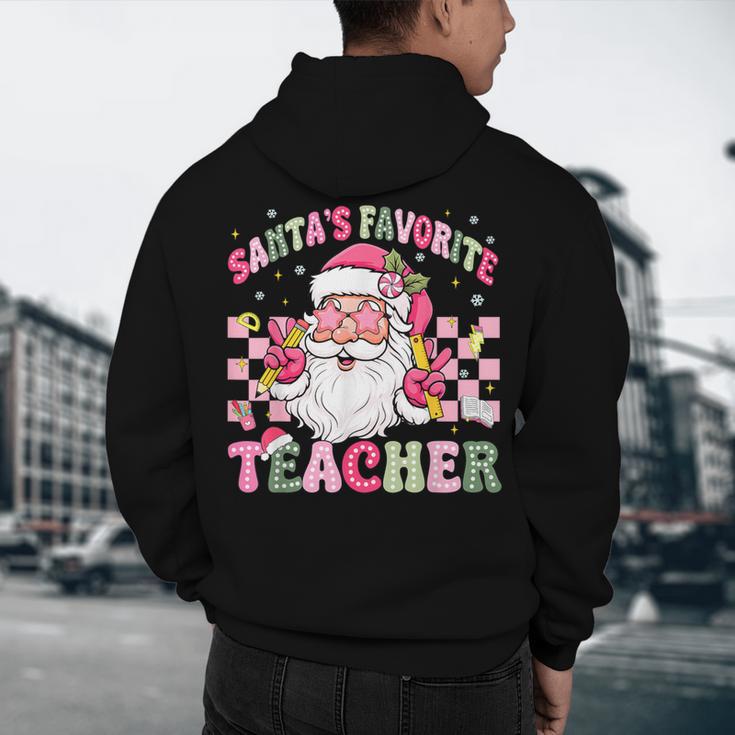 Santa's Favorite Teacher Groovy Christmas Teacher Boys Girls Men's Hoodie Back Print, novelty gifts, funny gifts