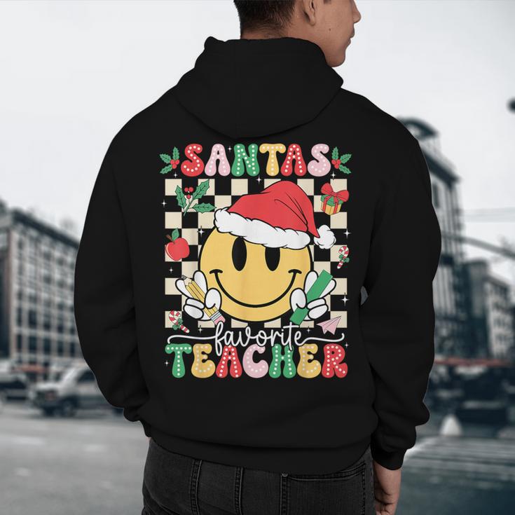Santas Favorite Teacher Retro Groovy Smile Face Christmas Men's Hoodie Back Print, novelty gifts, funny gifts