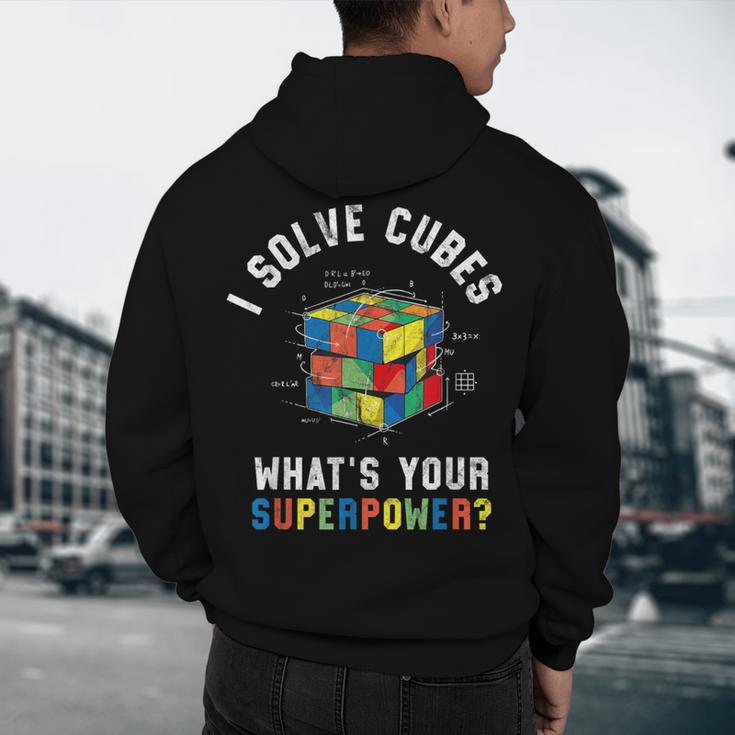 I Solve Cubes Speed Cubing Vintage Youth Math Teacher Men's Hoodie Back Print, novelty gifts, funny gifts