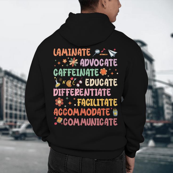 SPED Caffeinate Advocate Laminate Educate Teacher Facilitate For Men Women Men's Hoodie Back Print, novelty gifts, funny gifts
