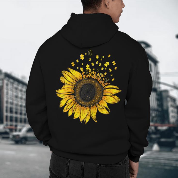 Sunflower Puzzle Pieces Autism Awareness For Mom Teacher For Women Men's Hoodie Back Print, novelty gifts, funny gifts