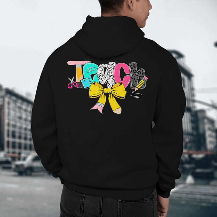 Teach Coquette Bow Teacher Back To School Happy First Day Men's Hoodie Back Print, novelty gifts, funny gifts Teach Coquette Bow Teacher Back To School Happy First Day Men's Hoodie Back Print, novelty gifts, funny gifts