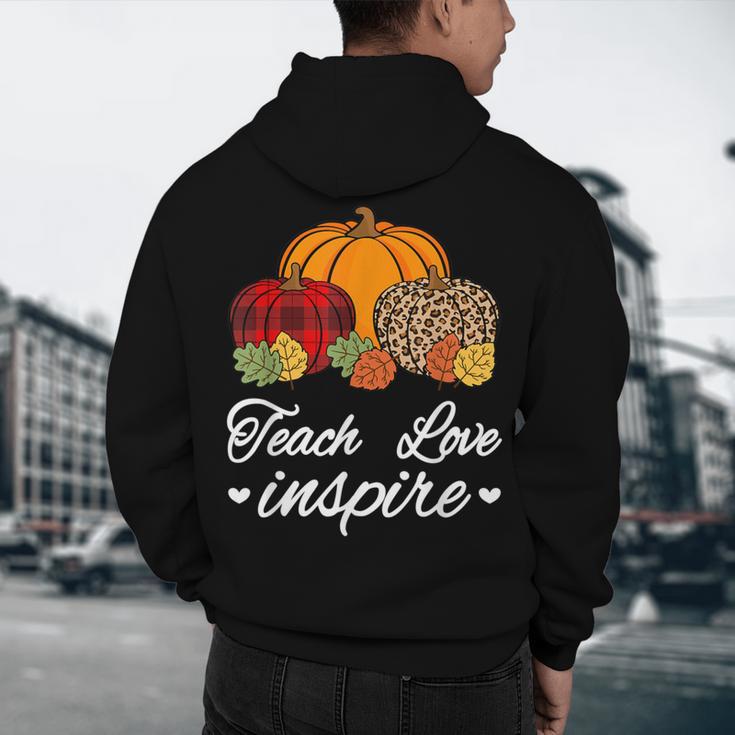 Teach Love Inspire Autumn Fall Plaid Leopard Pumpkin Teacher For Men Women Kids Men's Hoodie Back Print, novelty gifts, funny gifts