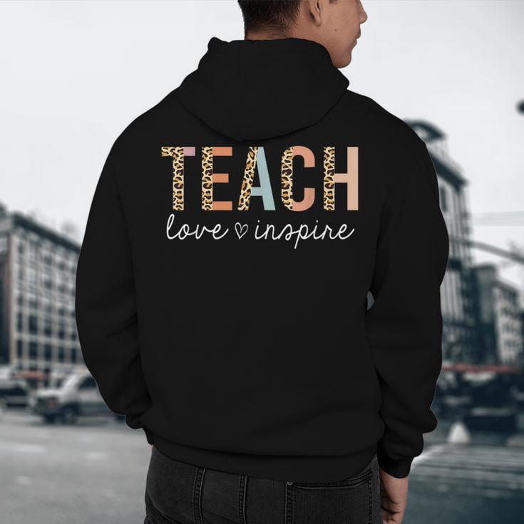 Teach Love Inspire Leopard Back To School Cute Teacher Men Women Girls Kids Men's Hoodie Back Print, novelty gifts, funny gifts
