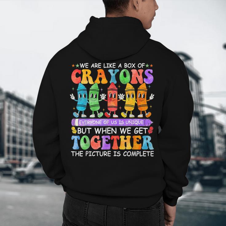 Teacher We Are Like A Box Of Crayons Back To School Men Women Kids Men's Hoodie Back Print, novelty gifts, funny gifts