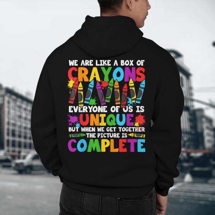 Teacher We Are Like A Box Of Crayons Back To School Men's Hoodie Back Print, novelty gifts, funny gifts Teacher We Are Like A Box Of Crayons Back To School Men's Hoodie Back Print, novelty gifts, funny gifts